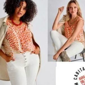 Hard To Find CAbi Rotation Tank Style 8029 Orange White Blouse Career Top Small